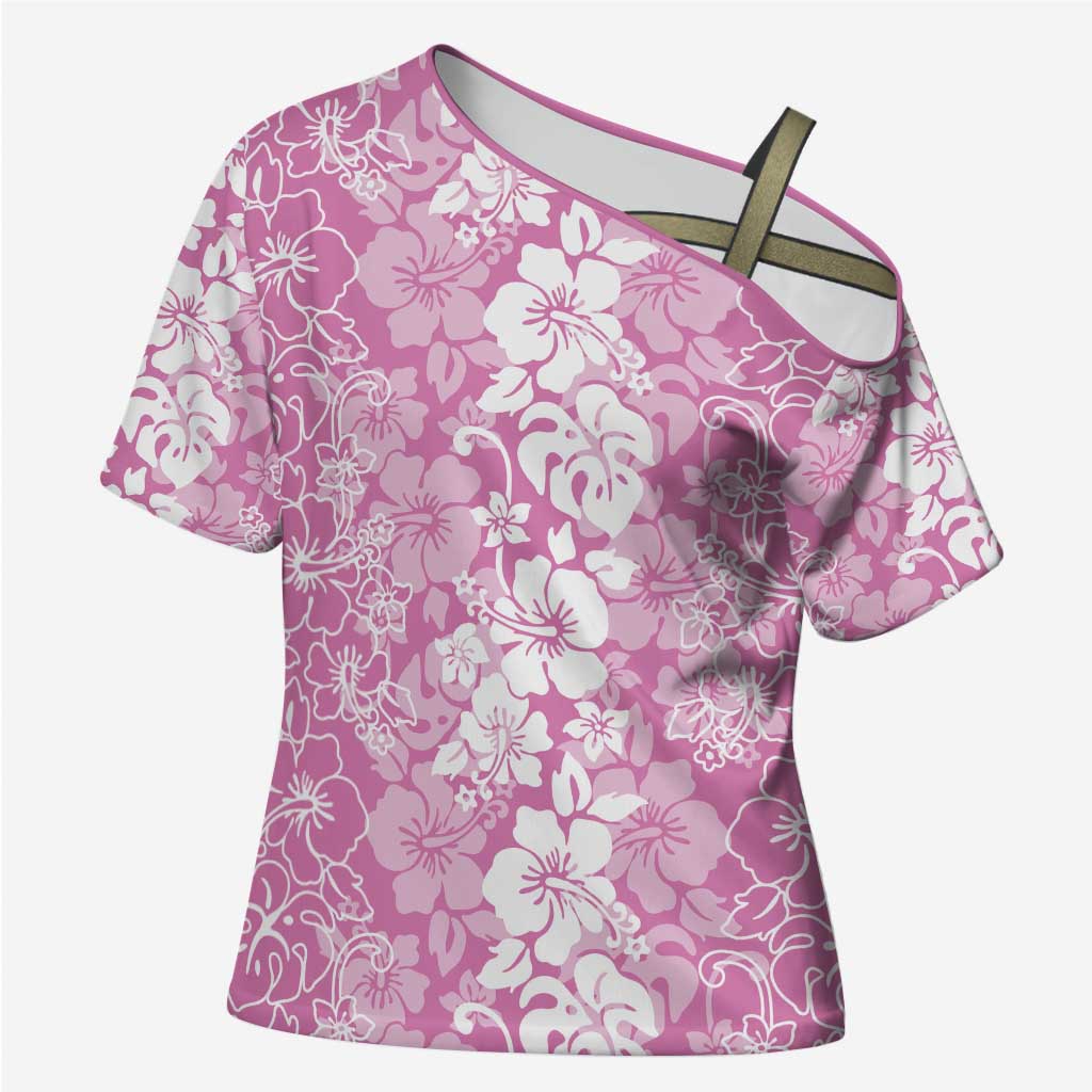 Hawaiian Lei Day Cross Shoulder Shirt Pink Hibiscus Flowers Lei Art - Polynesian Pride