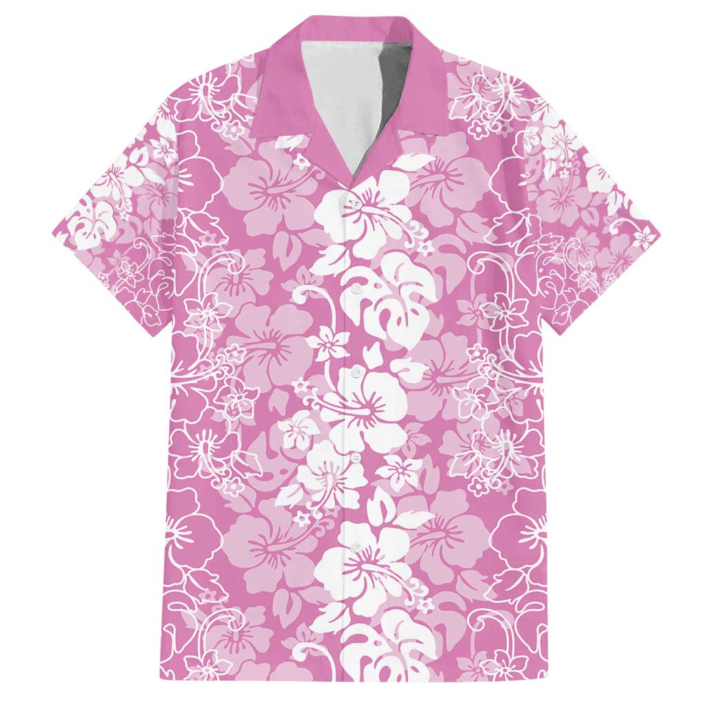 Hawaiian Lei Day Family Matching Summer Maxi Dress and Hawaiian Shirt Pink Hibiscus Flowers Lei Art