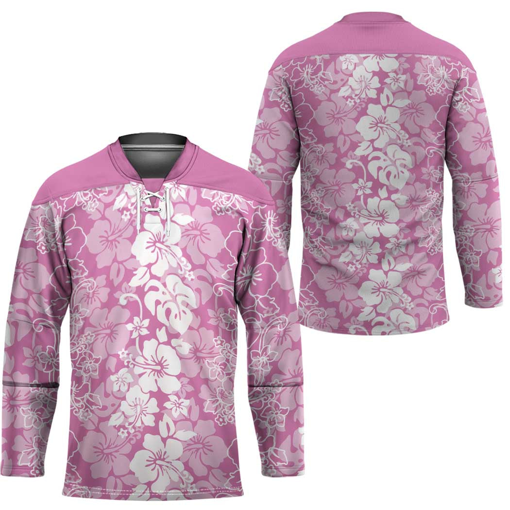 Hawaiian Lei Day Hockey Jersey Pink Hibiscus Flowers Lei Art - Polynesian Pride
