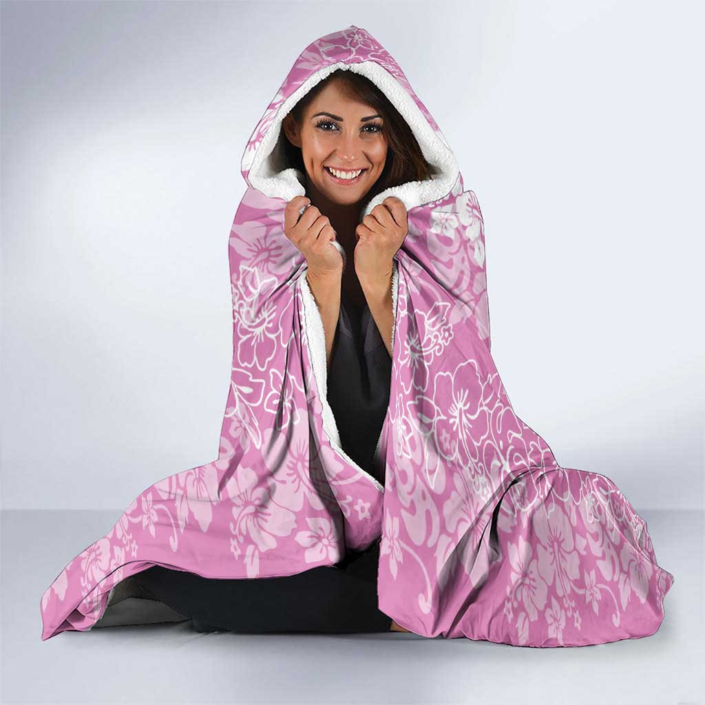Hawaiian Lei Day Hooded Blanket Pink Hibiscus Flowers Lei Art