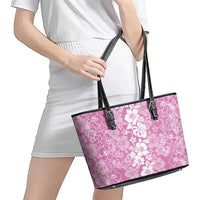 Hawaiian Lei Day Leather Tote Bag Pink Hibiscus Flowers Lei Art
