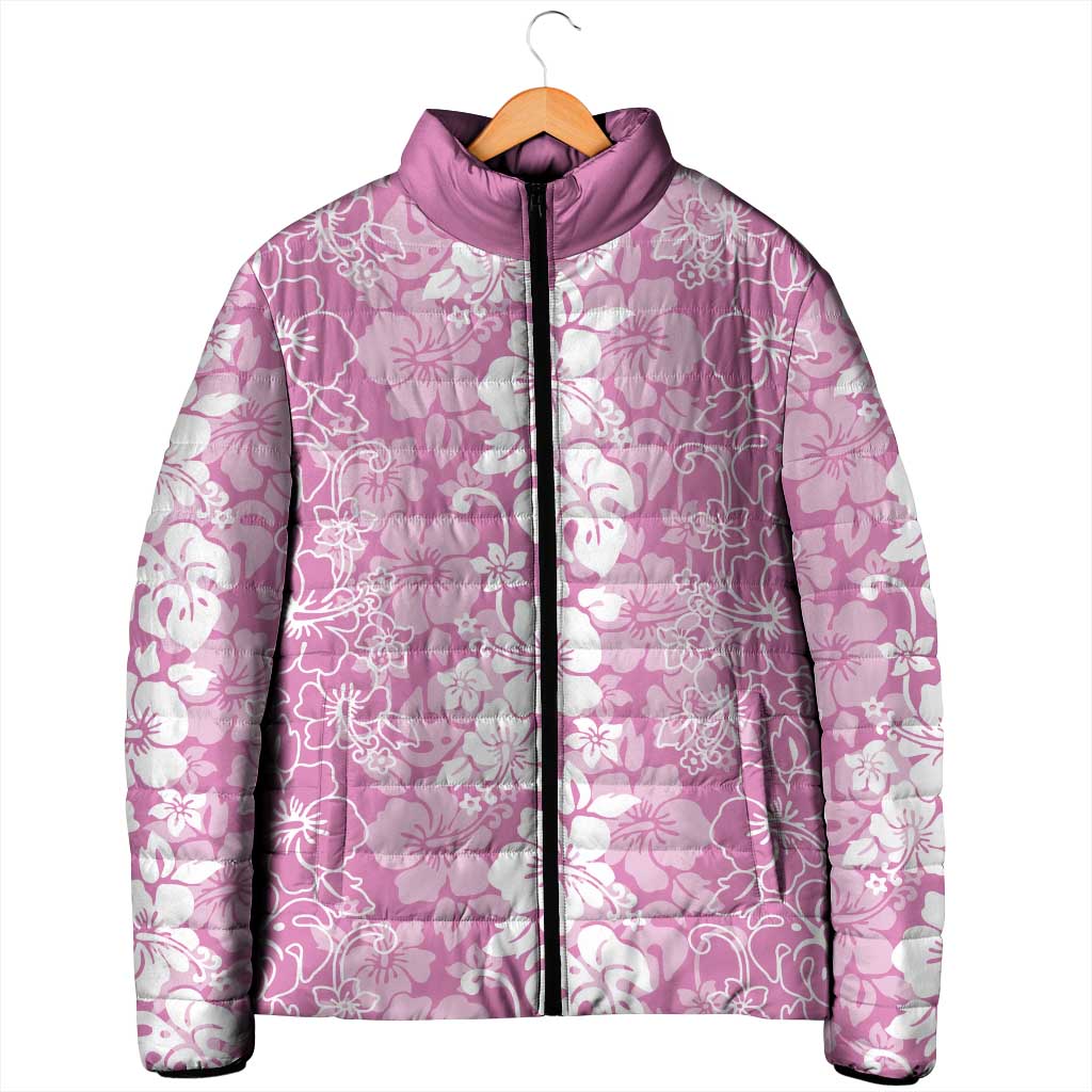Hawaiian Lei Day Padded Jacket Pink Hibiscus Flowers Lei Art - Polynesian Pride