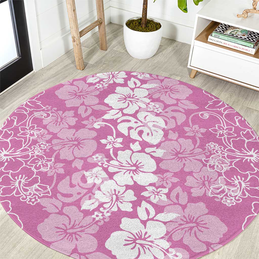 Hawaiian Lei Day Round Carpet Pink Hibiscus Flowers Lei Art