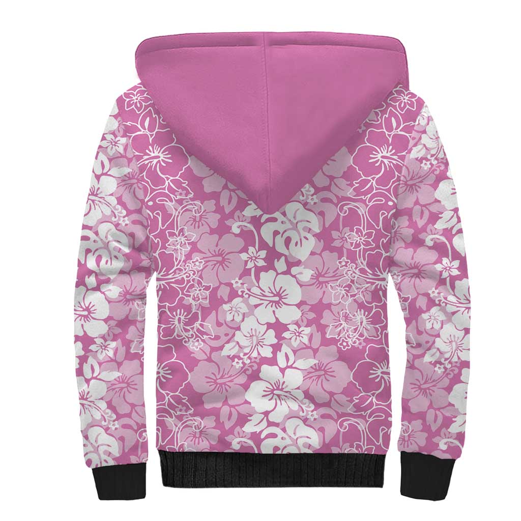 Hawaiian Lei Day Sherpa Hoodie Pink Hibiscus Flowers Lei Art
