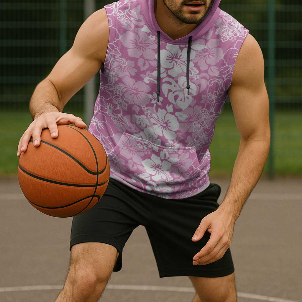 Hawaiian Lei Day Sleeveless Hoodie Pink Hibiscus Flowers Lei Art - Polynesian Pride