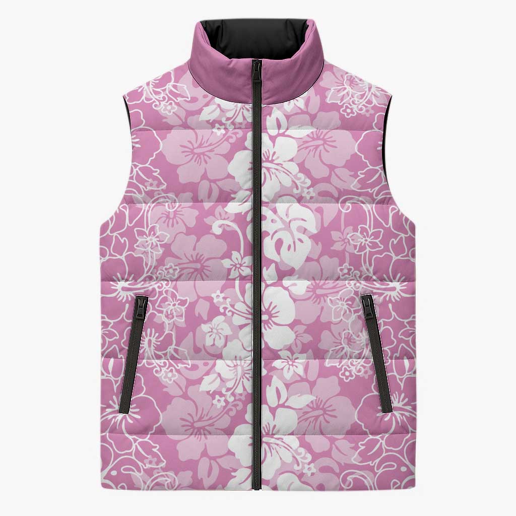 Hawaiian Lei Day Sleeveless Puffer Jacket Pink Hibiscus Flowers Lei Art - Polynesian Pride
