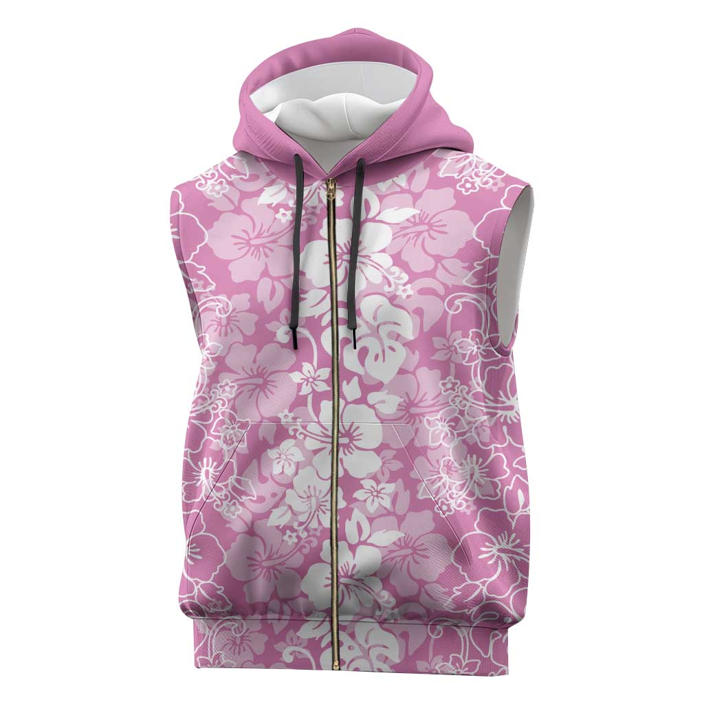 Hawaiian Lei Day Sleeveless Zip Hoodie Pink Hibiscus Flowers Lei Art - Polynesian Pride