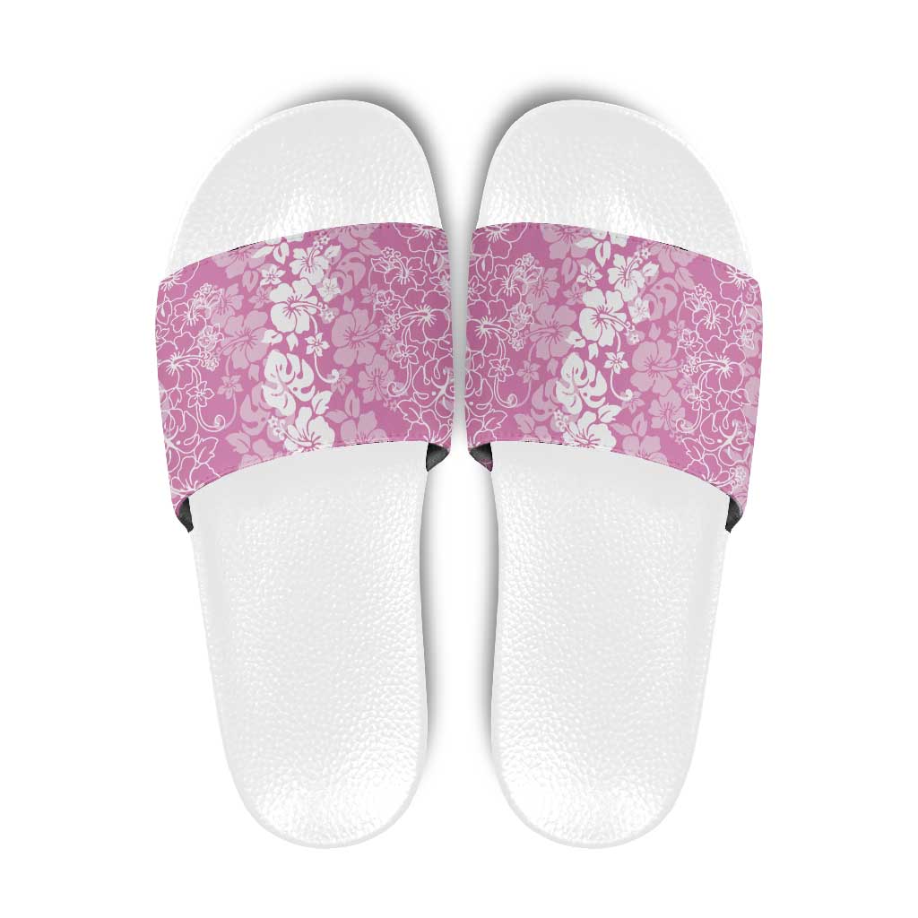 Hawaiian Lei Day Slide Sandals Pink Hibiscus Flowers Lei Art - Polynesian Pride
