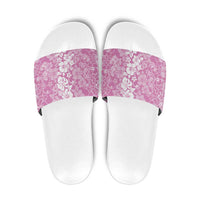 Hawaiian Lei Day Slide Sandals Pink Hibiscus Flowers Lei Art - Polynesian Pride