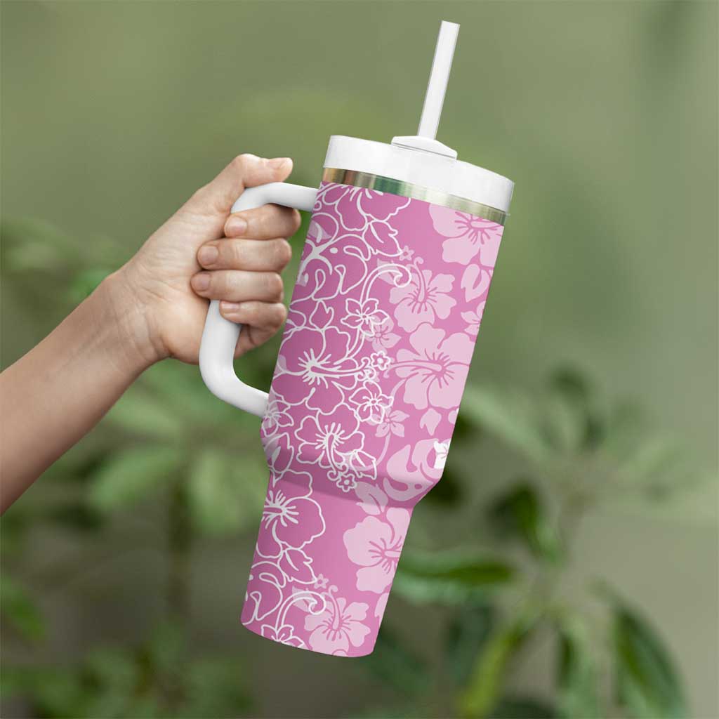 Hawaiian Lei Day Tumbler With Handle Pink Hibiscus Flowers Lei Art