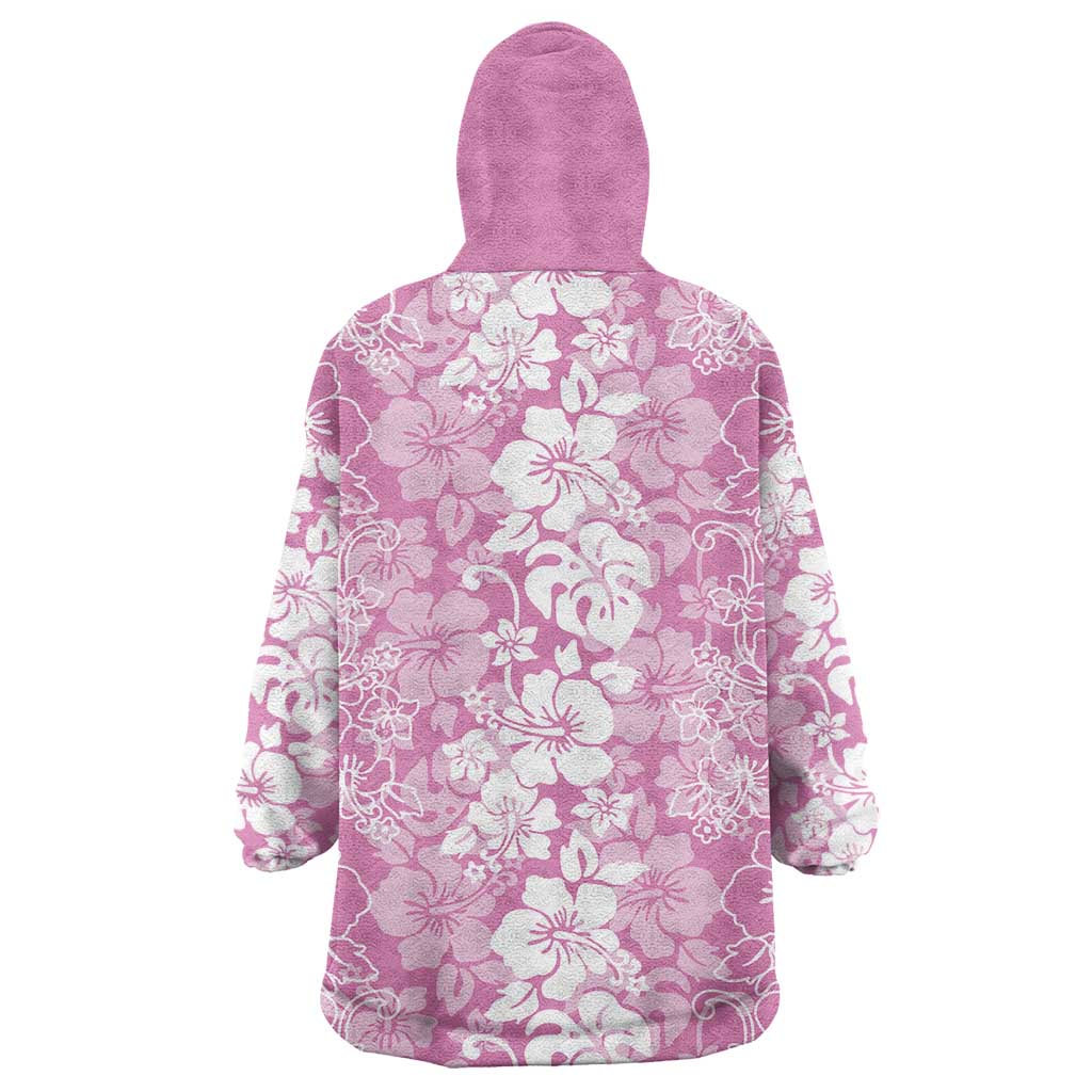 Hawaiian Lei Day Wearable Blanket Hoodie Pink Hibiscus Flowers Lei Art