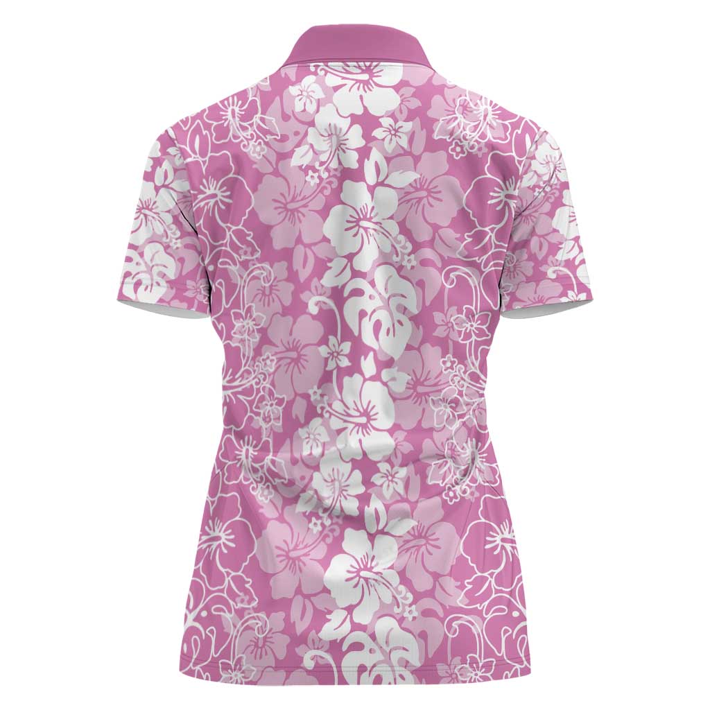 Hawaiian Lei Day Women Polo Shirt Pink Hibiscus Flowers Lei Art