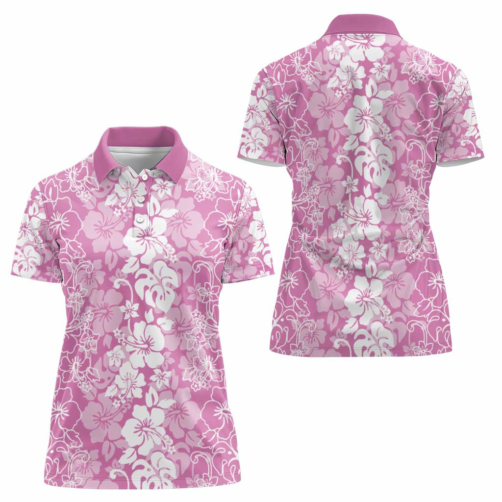Hawaiian Lei Day Women Polo Shirt Pink Hibiscus Flowers Lei Art