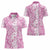 Hawaiian Lei Day Women Polo Shirt Pink Hibiscus Flowers Lei Art