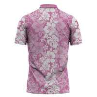 Hawaiian Lei Day Zipper Polo Shirt Pink Hibiscus Flowers Lei Art - Polynesian Pride