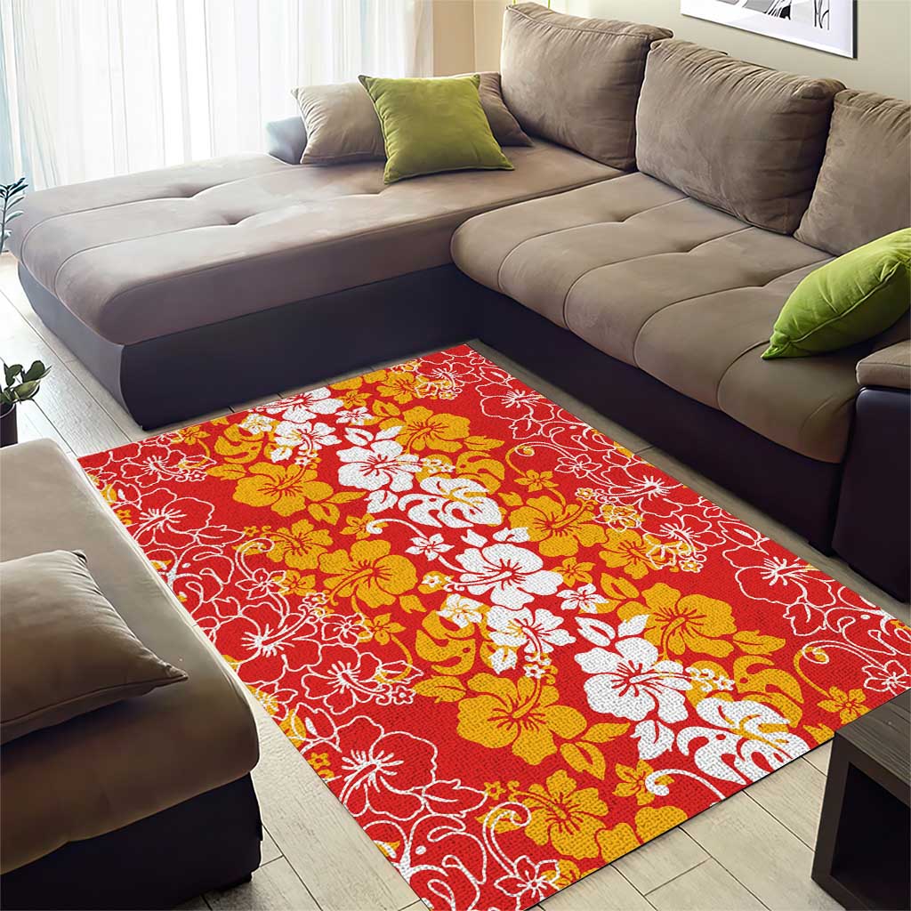 Hawaiian Lei Day Area Rug Red Hibiscus Flowers Lei Art