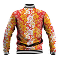 Hawaiian Lei Day Baseball Jacket Red Hibiscus Flowers Lei Art