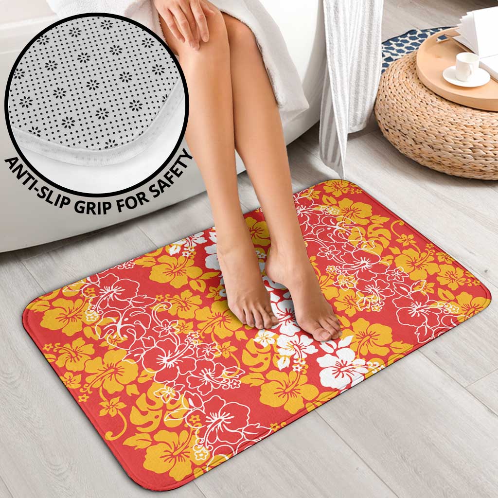 Hawaiian Lei Day Bathroom Set Red Hibiscus Flowers Lei Art - Polynesian Pride