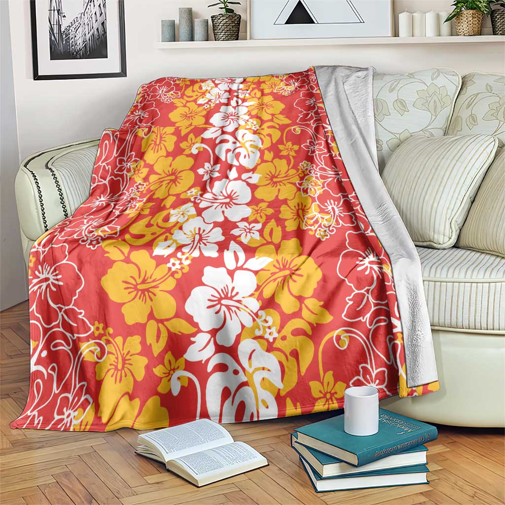 Hawaiian Lei Day Blanket Red Hibiscus Flowers Lei Art