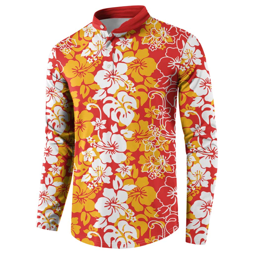 Hawaiian Lei Day Button Sweatshirt Red Hibiscus Flowers Lei Art
