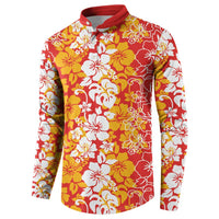 Hawaiian Lei Day Button Sweatshirt Red Hibiscus Flowers Lei Art