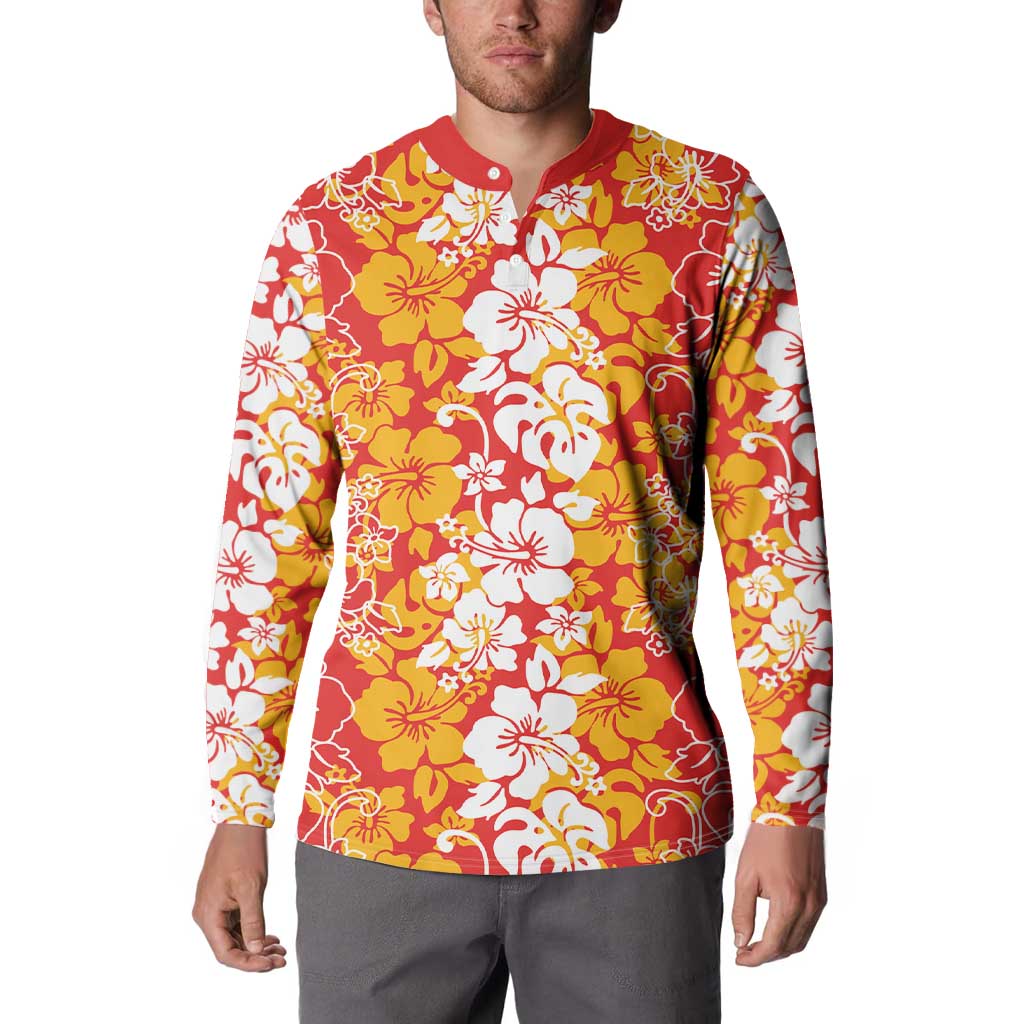Hawaiian Lei Day Button Sweatshirt Red Hibiscus Flowers Lei Art