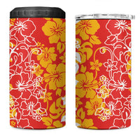 Hawaiian Lei Day 4 in 1 Can Cooler Tumbler Red Hibiscus Flowers Lei Art