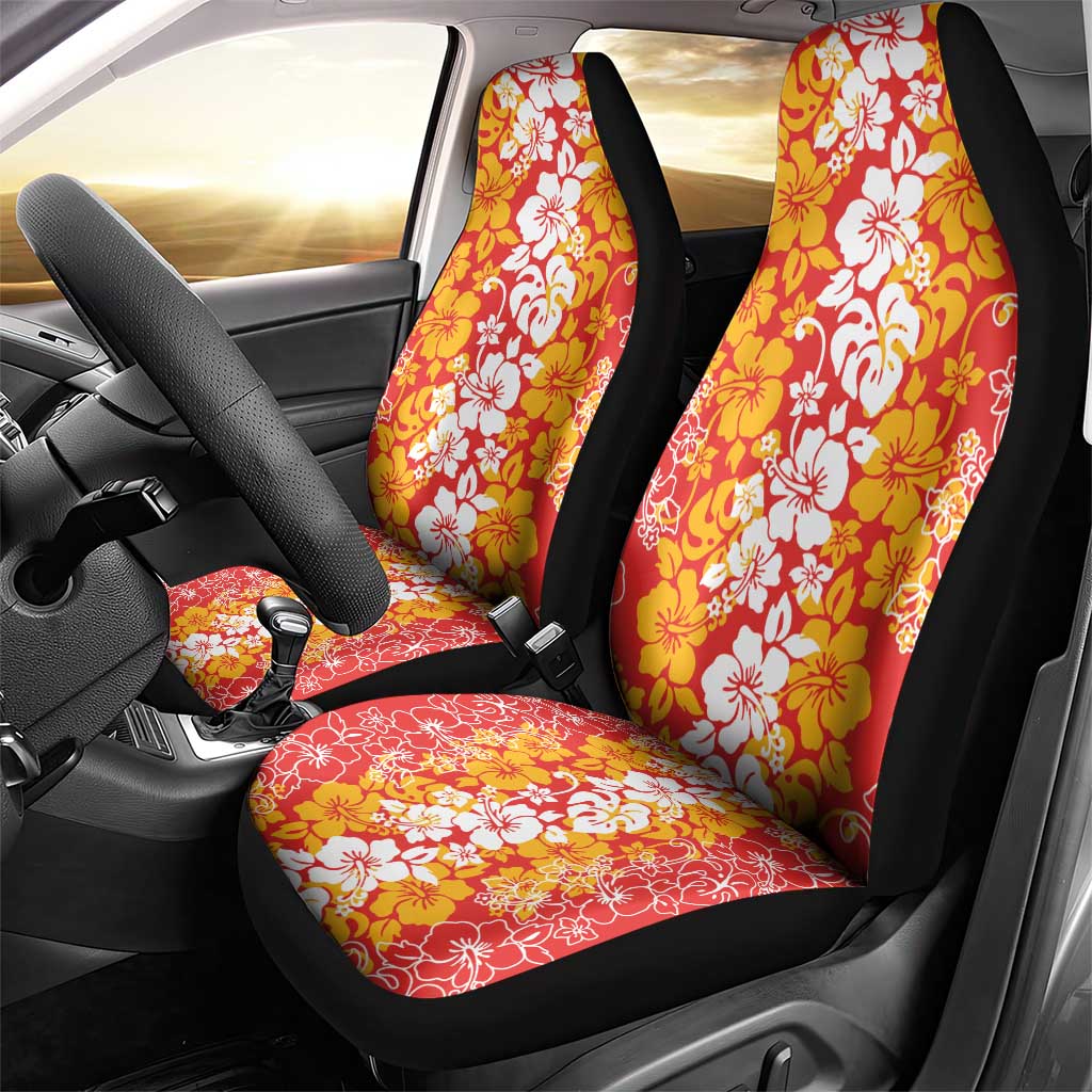 Hawaiian Lei Day Car Seat Cover Red Hibiscus Flowers Lei Art