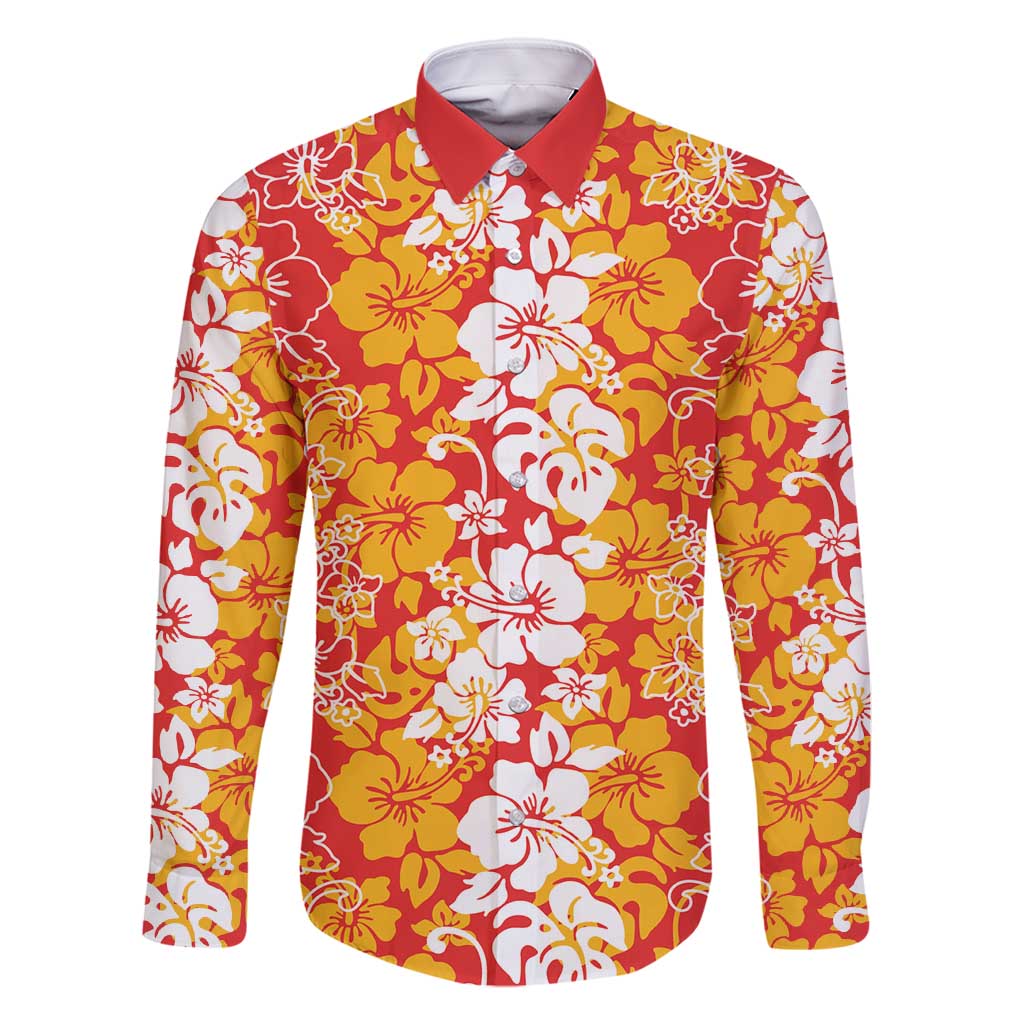 Hawaiian Lei Day Family Matching Mermaid Dress and Hawaiian Shirt Red Hibiscus Flowers Lei Art