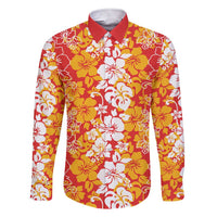 Hawaiian Lei Day Family Matching Short Sleeve Bodycon Dress and Hawaiian Shirt Red Hibiscus Flowers Lei Art