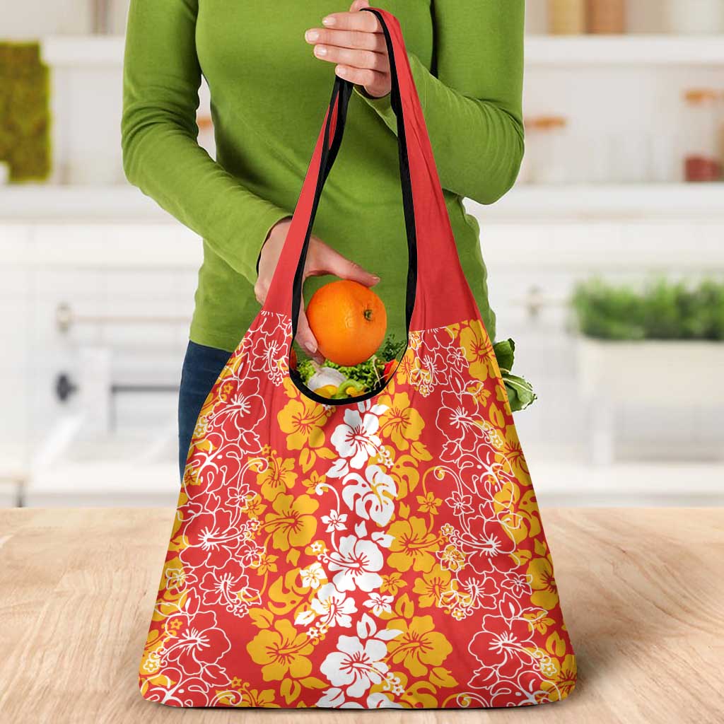 Hawaiian Lei Day Grocery Bag Red Hibiscus Flowers Lei Art LT9 - Polynesian Pride