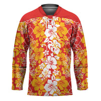 Hawaiian Lei Day Hockey Jersey Red Hibiscus Flowers Lei Art - Polynesian Pride