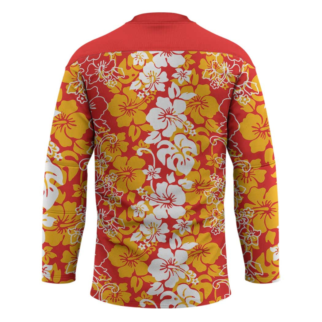Hawaiian Lei Day Hockey Jersey Red Hibiscus Flowers Lei Art - Polynesian Pride
