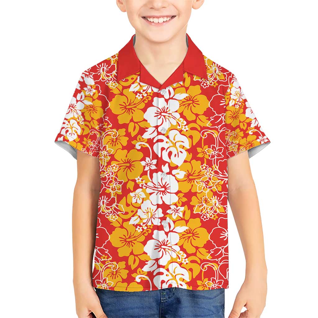 Hawaiian Lei Day Kid Hawaiian Shirt Red Hibiscus Flowers Lei Art