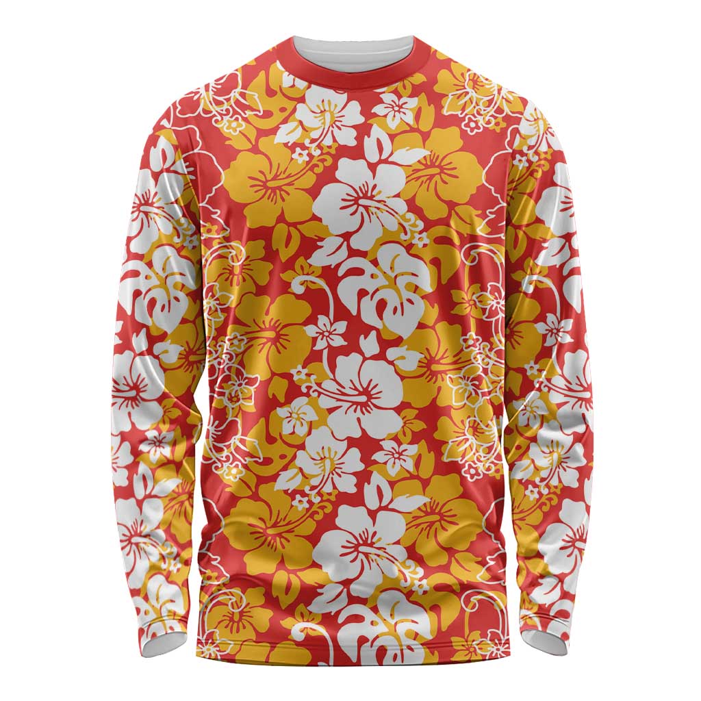 Hawaiian Lei Day Long Sleeve Shirt Red Hibiscus Flowers Lei Art
