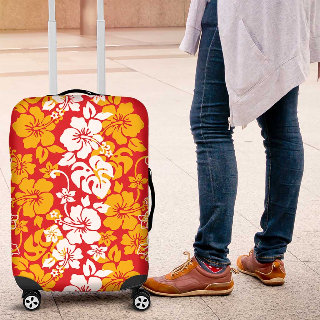 Hawaiian Lei Day Luggage Cover Red Hibiscus Flowers Lei Art