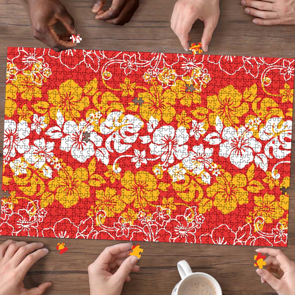 Hawaiian Lei Day Puzzle Red Hibiscus Flowers Lei Art - Polynesian Pride