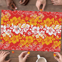 Hawaiian Lei Day Puzzle Red Hibiscus Flowers Lei Art - Polynesian Pride