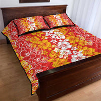 Hawaiian Lei Day Quilt Bed Set Red Hibiscus Flowers Lei Art
