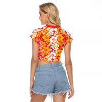 Hawaiian Lei Day Raglan Cropped T Shirt Red Hibiscus Flowers Lei Art