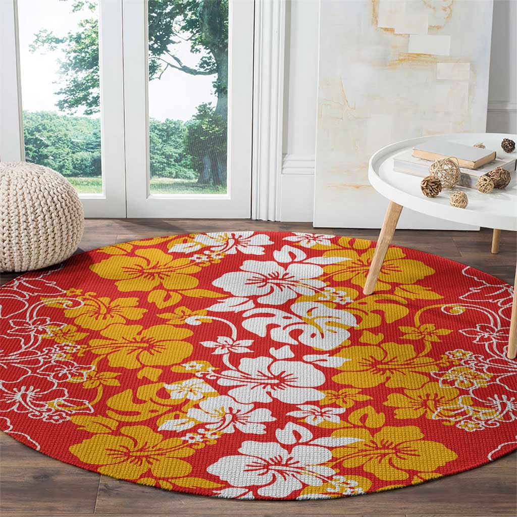 Hawaiian Lei Day Round Carpet Red Hibiscus Flowers Lei Art