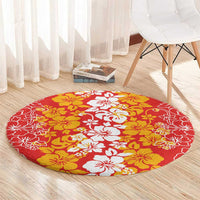 Hawaiian Lei Day Round Carpet Red Hibiscus Flowers Lei Art