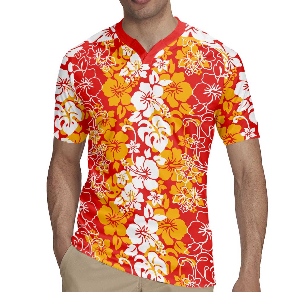 Hawaiian Lei Day Rugby Jersey Red Hibiscus Flowers Lei Art