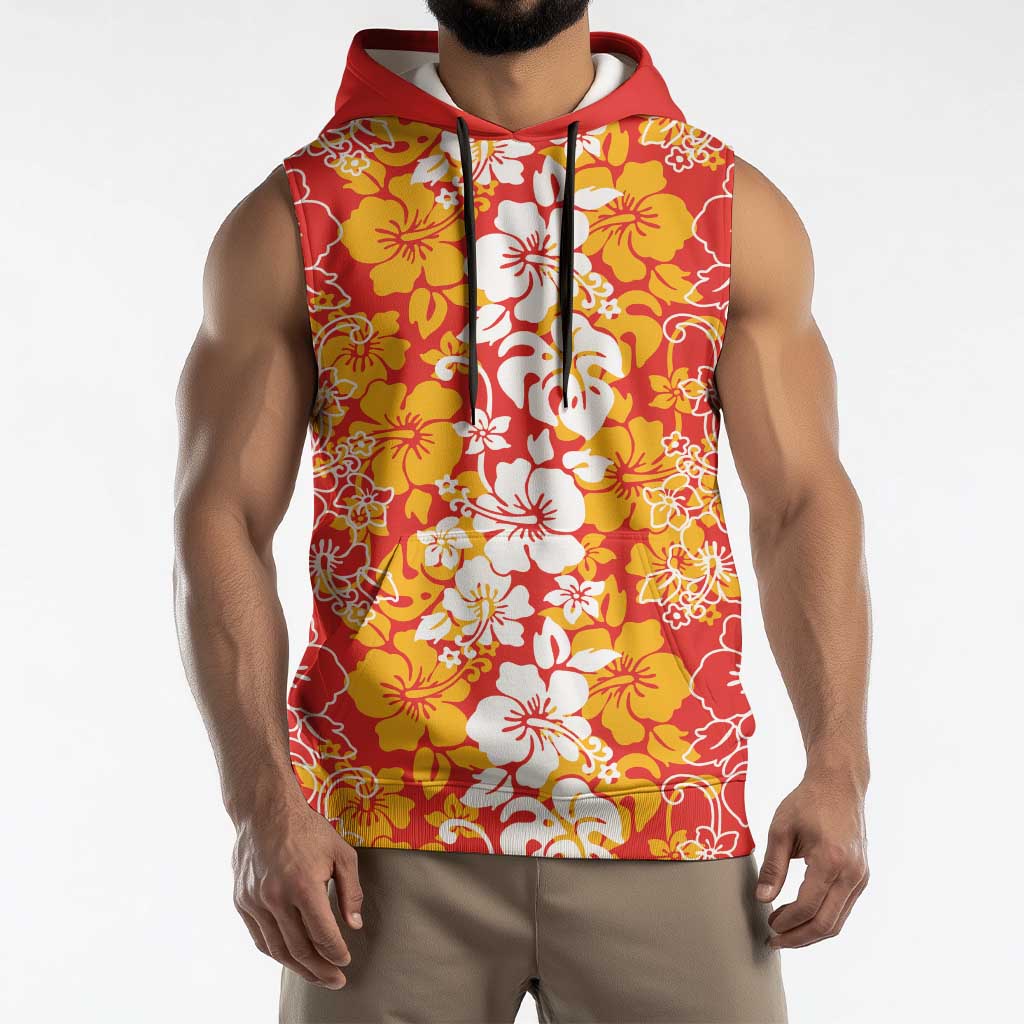 Hawaiian Lei Day Sleeveless Hoodie Red Hibiscus Flowers Lei Art - Polynesian Pride