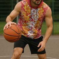 Hawaiian Lei Day Sleeveless Hoodie Red Hibiscus Flowers Lei Art - Polynesian Pride