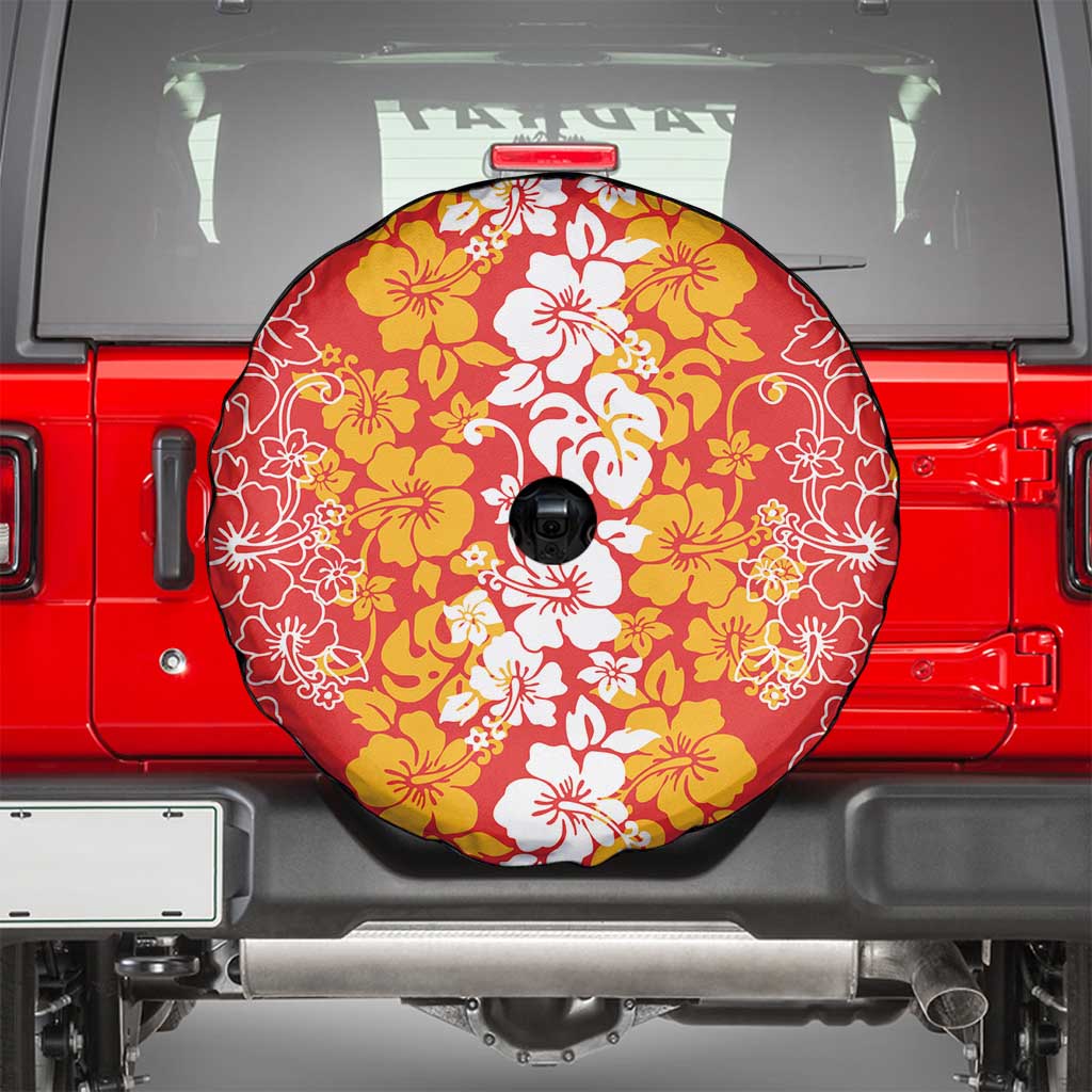 Hawaiian Lei Day Spare Tire Cover Red Hibiscus Flowers Lei Art