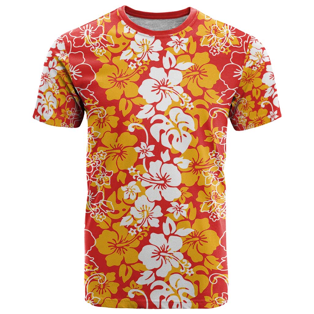 Hawaiian Lei Day T Shirt Red Hibiscus Flowers Lei Art