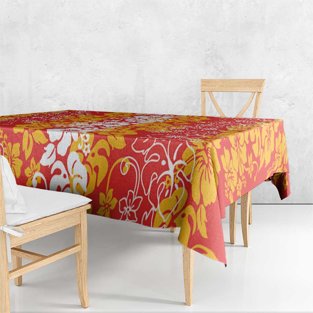 Hawaiian Lei Day Tablecloth Red Hibiscus Flowers Lei Art
