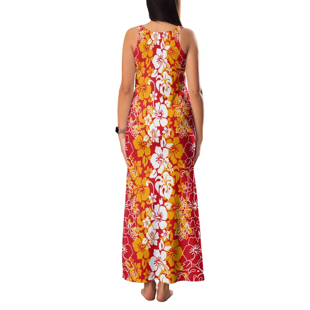 Hawaiian Lei Day Tank Maxi Dress Red Hibiscus Flowers Lei Art