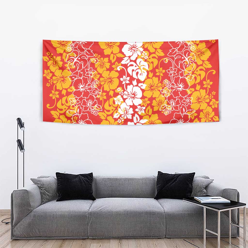 Hawaiian Lei Day Tapestry Red Hibiscus Flowers Lei Art